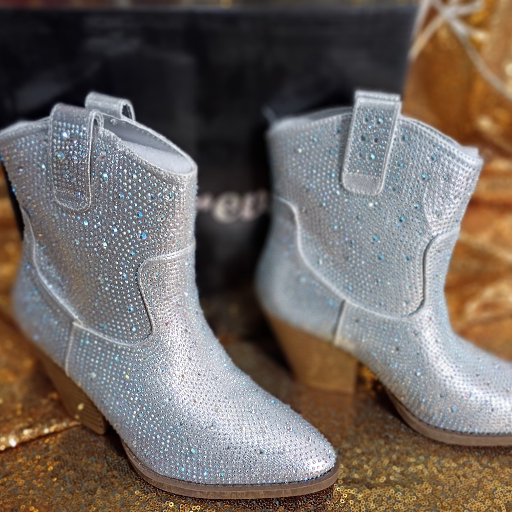 Forever Glittering Silver Heeled Boots